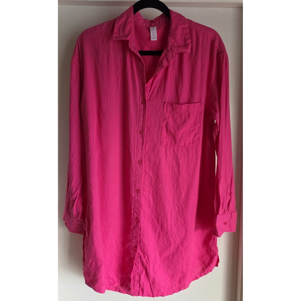 Stars Above Pink Button-Down Shirt Women M Long Sleeve Collared Blouse Top